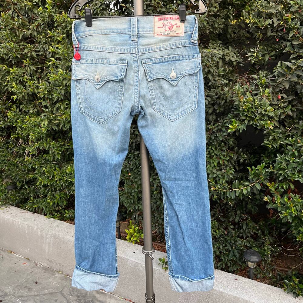 True Religion Straight Flap Roll Blue Jeans Denim Womens 28 - Picture 3 of 8